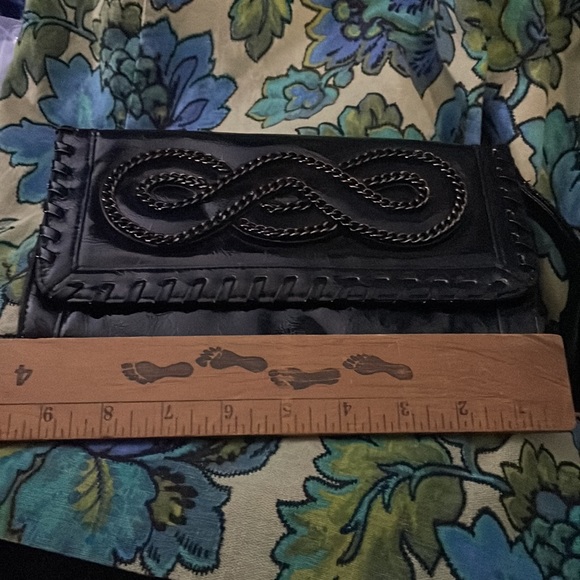 LikeNew Giannini Black Faux Patent Leather Clutch Purse Chain Embellished - Picture 10 of 11